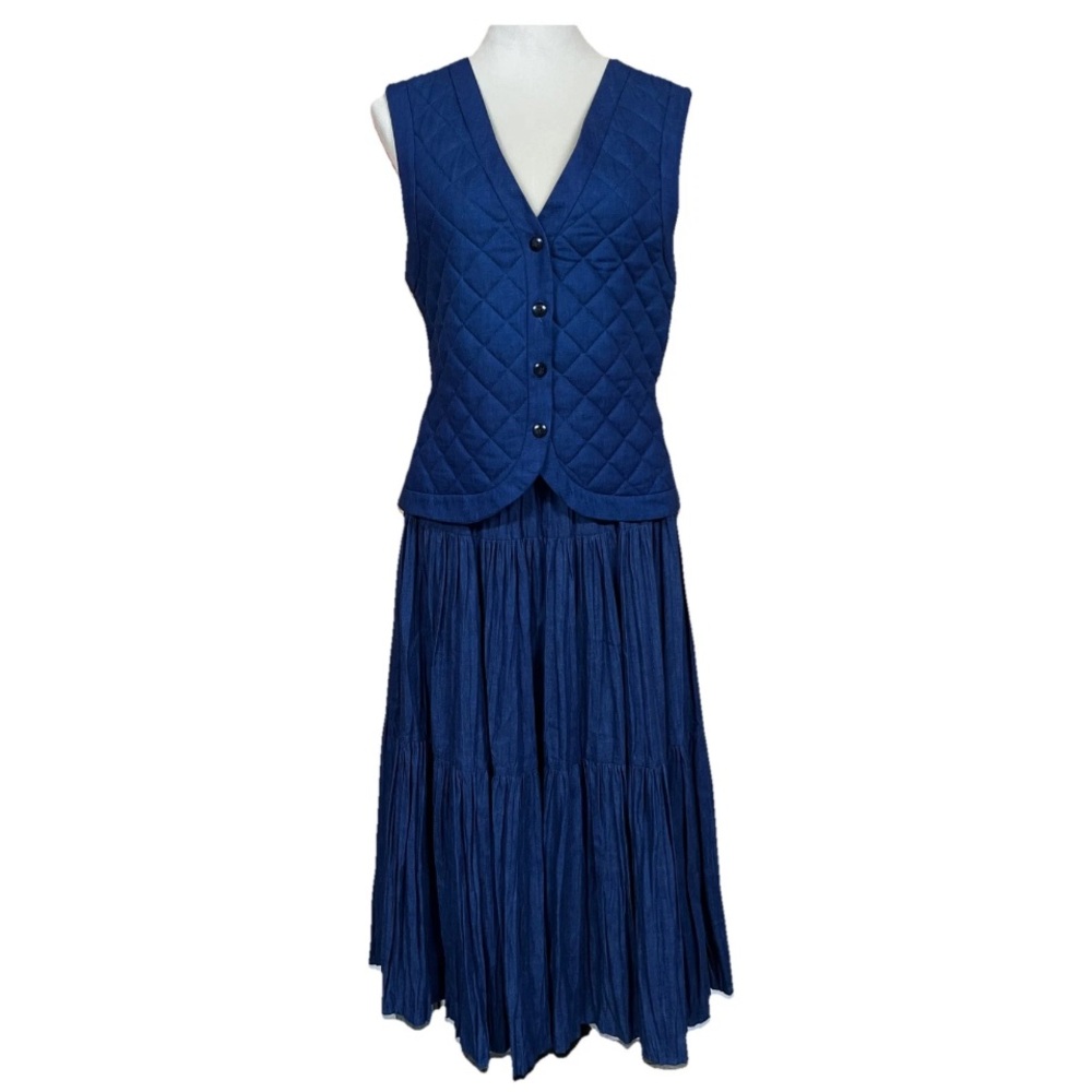 Vintage On The Verge Denim Vest (Sz M) Skirt (Sz S) Set